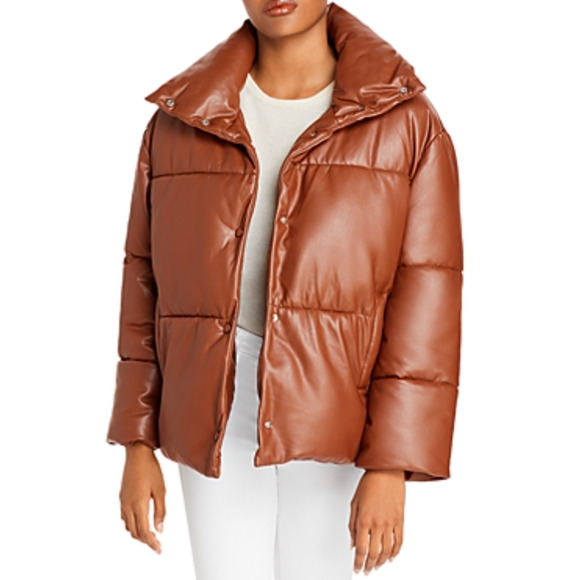 BAGATELLE NYC Oversize Faux Leather Puffer Thermal Insulation Brown Sz L K 00001